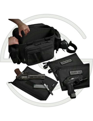 SAVIOR EQUIPMENT [SPECIALIST SERIES] HARD SIDE RANGE BAG, W/ 3X INDIVIDUAL PISTOL BAGS, ADJUSTABLE CENTER DIVIDER, GRIS | SHOOTI