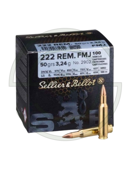 Cartouches Cal 222 REM -50GR FMJ X100 SELLIER BELLOT | SHOOTINGSHOP ARMURERIE MODERNE