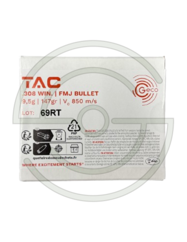 CARTOUCHES TAC CAL 308 WIN SPECIAL TIR SPORTIF - 147GR X20 | SHOOTINGSHOP ARMURERIE MODERNE